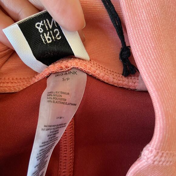 Revolve Iris & Ink S Cayenne Red Pink Stripe High Waist Full Pantaloni Legging - Picture 8 of 10